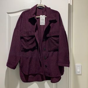 Zara oversized purple button up curduroy